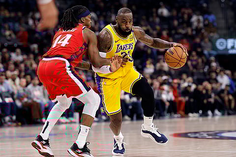 NBA 2024-25: Lakers forward LeBron James drives against Clippers guard Terance Mann