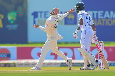 SL vs AUS 2nd Test Day 1: Australia's Nathan Lyon bowls a delivery