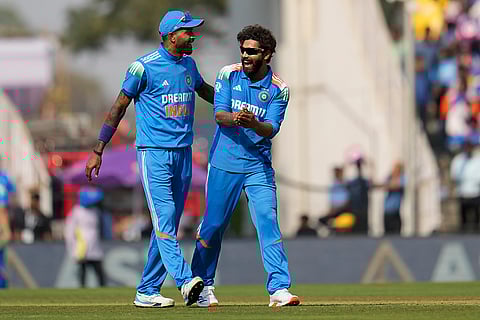 IND Vs ENG 1st ODI: India's Ravindra Jadeja celebrates with Hardik Pandya after the dismissal of England's Joe Root