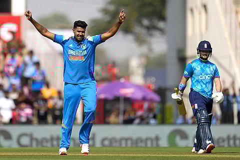 IND Vs ENG 1st ODI: India's Harshit Rana celebrates the dismissal of England's Ben Duckett