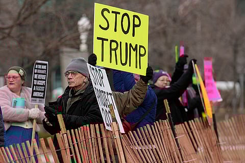 People gather for a protest in Cleveland