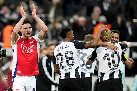 EFL Cup Semi-final: Arsenal's Declan Rice, left, applauds to supporters