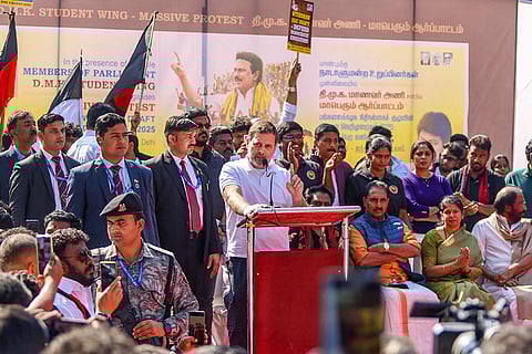 Rahul Gandhi at protest against UGC draft rules