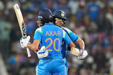 IND Vs ENG 1st ODI: Shubman Gill hugs to congratulate batting partner Axar Patel on scoring fifty runs