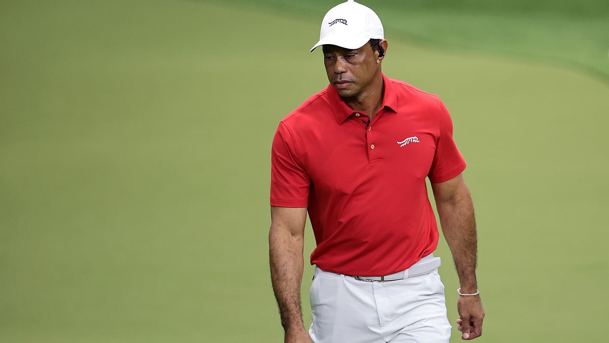 Tiger Woods in action at Tomorrow's Golf League in January