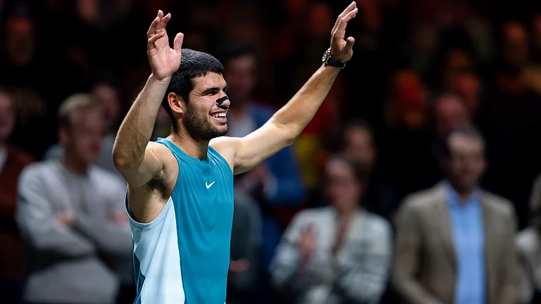 Carlos Alcaraz celebrates his quarter-final win in the Netherlands - null