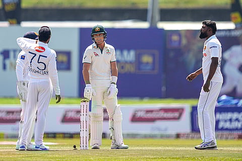 SL Vs AUS 2nd Test Day 2: Marnus Labuschagne reacts to Sri Lankan players following a decision review 