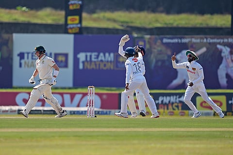SL Vs AUS, 2nd Test Day 3: Australia's Steven Smith reacts after being dismissed