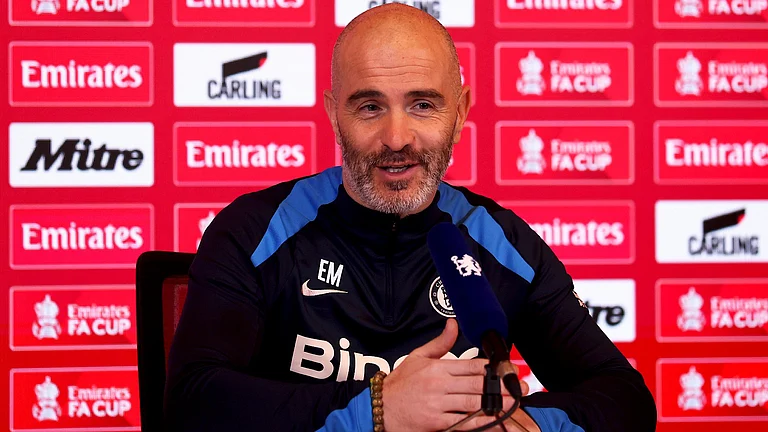 Enzo Maresca speaks to the media ahead of an FA Cup clash away to Brighton. - null