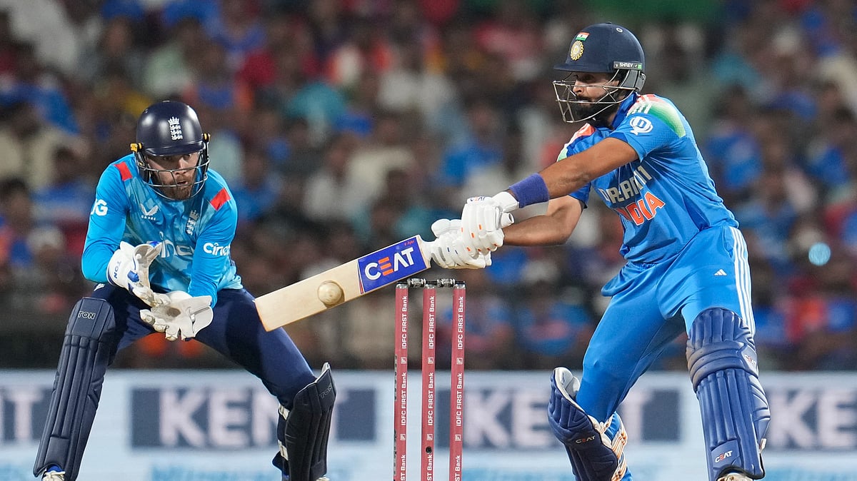 AP Photo/Aijaz Rahi : India's Shreyas Iyer plays a shot during the first one-day international cricket match between India and England at Vidarbha Stadium in Nagpur, India.