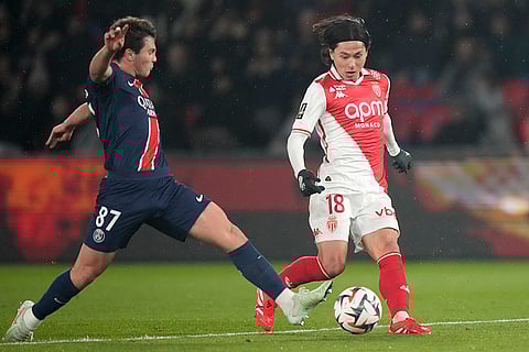 Ligue 1: PSG's Joao Neves challenges Monaco's Takumi Minamino