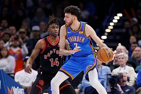 NBA 2024-25: Thunder forward Chet Holmgren (7) drives to the basket