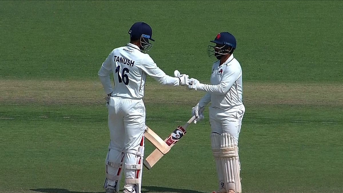 X | BCCI Domestic : Shams Mulani and Tanush Kotian during Mumbai vs Haryana Ranji Trophy Quarterfinals match.