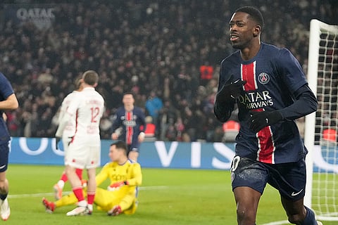 Ligue 1: PSG's Ousmane Dembele celebrates after scoring his sides third goal