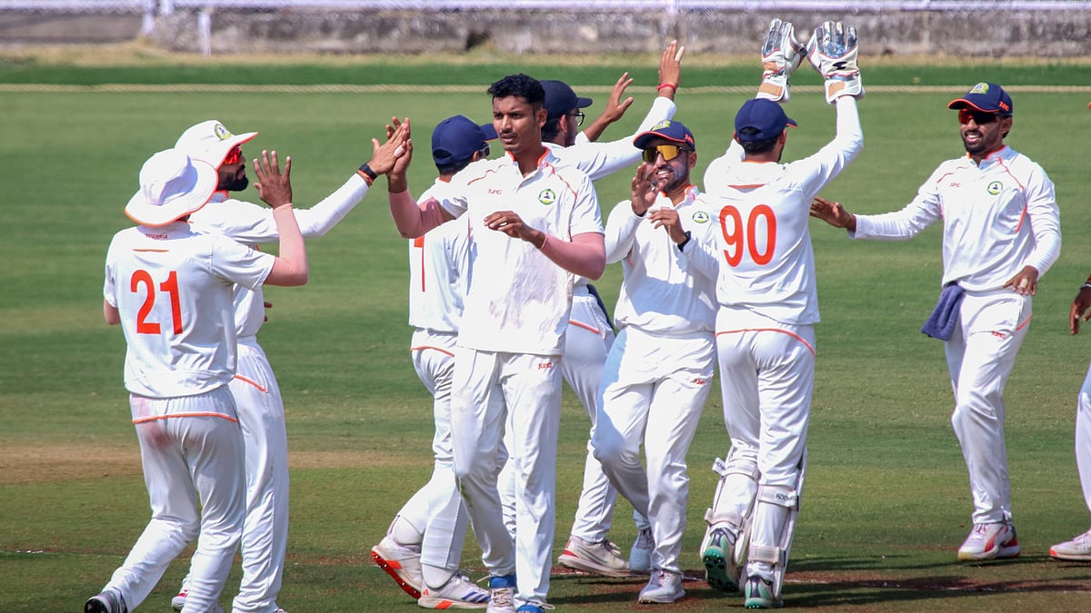 PTI : Vidarbha players celebrate against Tamil Nadu in Ranji Trophy quarter-final.