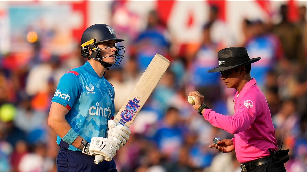 AP Photo/Aijaz Rahi : England's Jacob Bethell celebrates after scoring fifty runs during the first one-day international cricket match between India and England at Vidarbha Stadium in Nagpur.