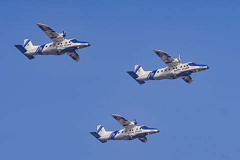 15th Aero India Air show: Rakshak formation by Indian Coast Guard DO-228 planes