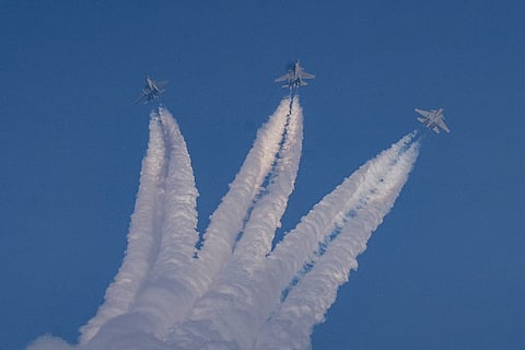 15th Aero India Air show: Trishul formation by SU-30 aircrafts