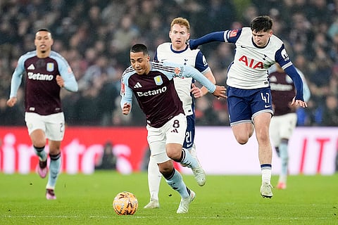 FA Cup Fourth Round: Villa's Youri Tielemans and Hotspur's Mikey Moore in action