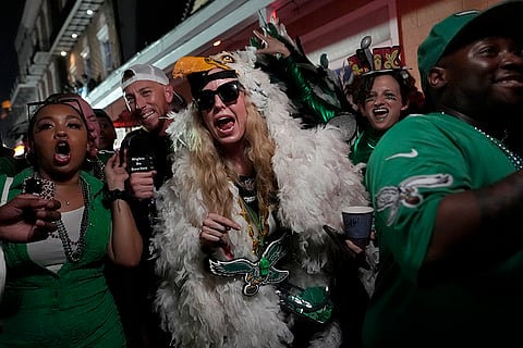 NFL Super Bowl 59 football, Eagles vs Chiefs: Eagles fans celebrate in the French Quarter