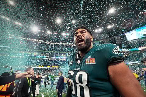 Super Bowl LIX, Eagles vs Chiefs: Eagles tackle Jordan Mailata celebrates after defeating the Chiefs