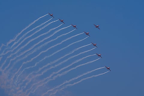 15th Aero India Air show: Surya Kiran Aerobatic Team (SKAT) showcases aerobatic skills