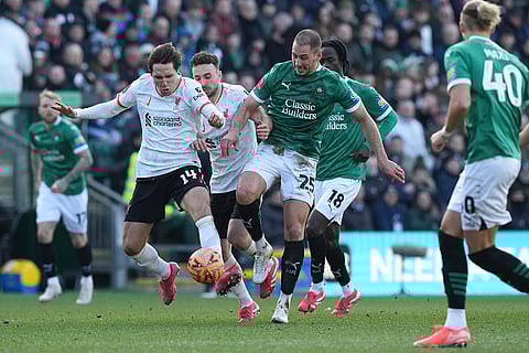 FA Cup Fourth Round: Liverpool's Federico Chiesa challenges for the ball with Plymouth Argyle's Nikola Katic