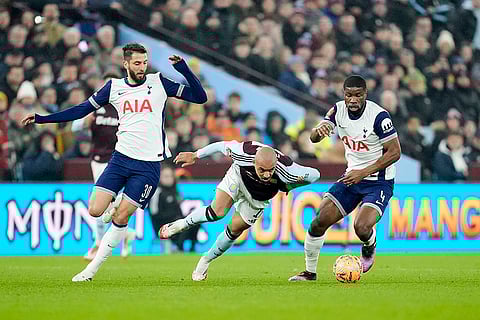 FA Cup Fourth Round: Aston Villa's Donyell Malen is challenged by Tottenham Hotspur's Rodrigo Bentancur and Kevin Danso