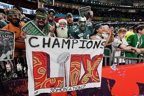 NFL Super Bowl 59 football, Eagles vs Chiefs: Fans celebrate after the Eagles defeated the Chiefs