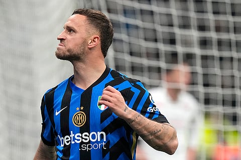 Serie A: Inter Milan's Marko Arnautovic celebrates after scoring his side's second goal
