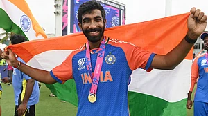 Jasprit Bumrah celebrates after winning T20 World Cup
