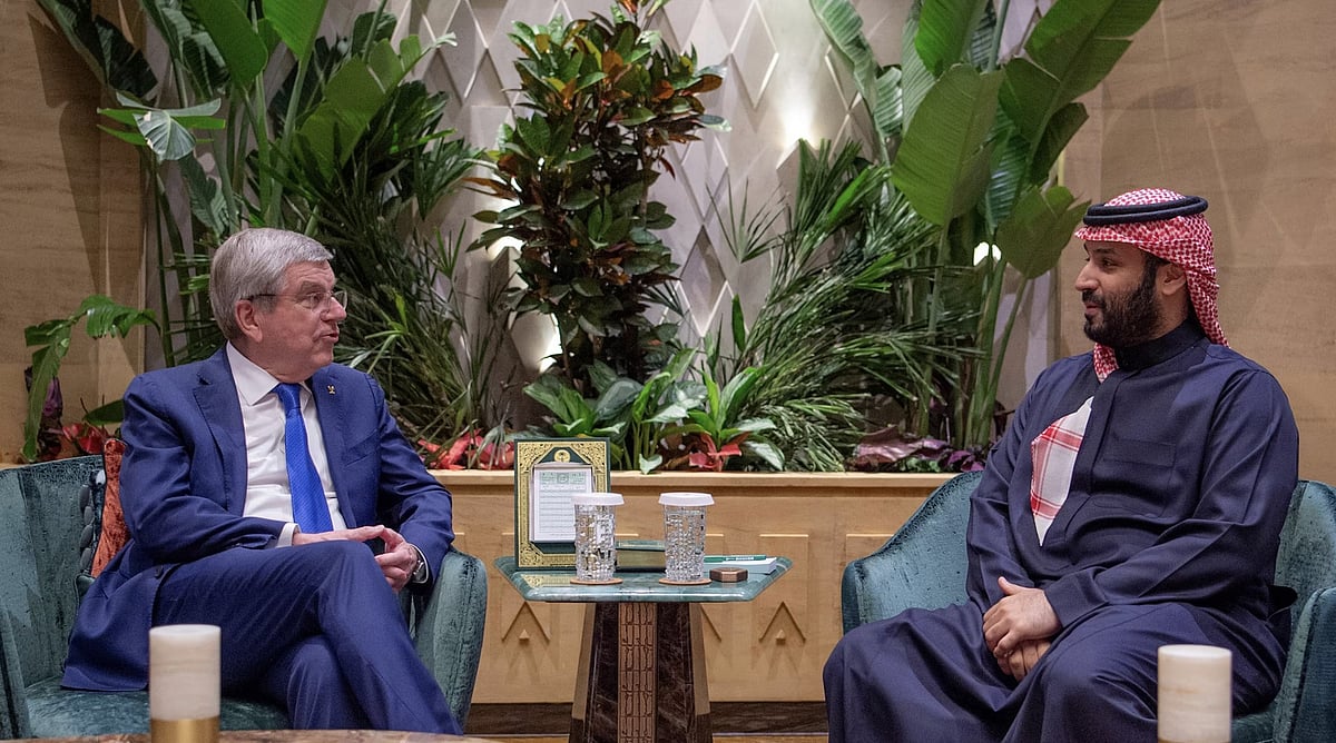 Photo: X | IOC Media : IOC President Thomas Bach with Saudi Arabia crown prince Mohammed Bin Salman.