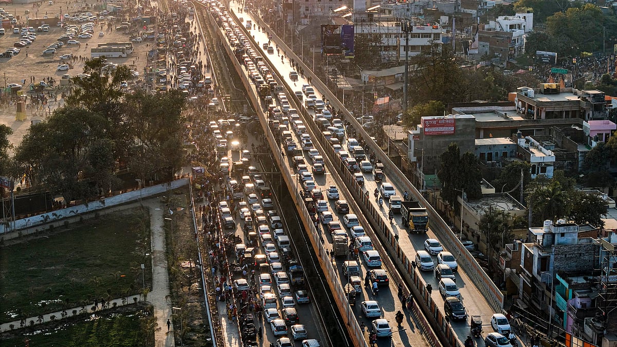 PTI : Traffic jam near Prayagraj on Monday
