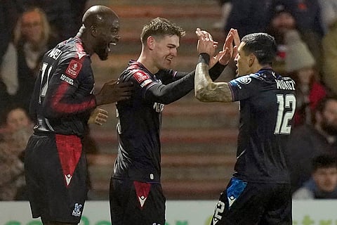 FA Cup Fourth Round: Crystal Palace's Justin Devenny, center, celebrates after scoring his side's second goal