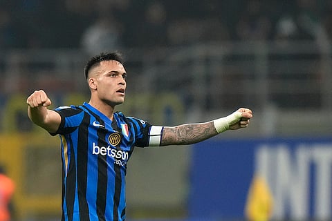 Serie A: Inter Milan's Lautaro Martinez celebrates after the match