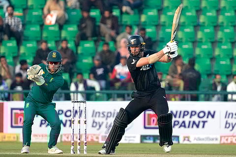 Pakistan Tri-Series Cricket Match 2, NZ Vs SA: New Zealand's Glenn Phillips, right, plays a shot