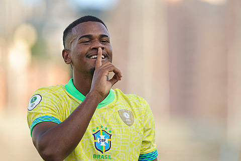 CONMEBOL U20 Championship: Brazil's Allison Santana celebrates scoring his side's third goal