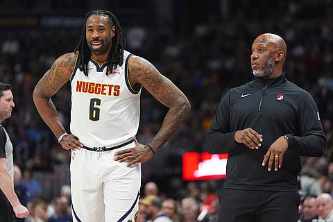 NBA 2024-25: Nuggets center DeAndre Jordan jokes with Trail Blazers coach Chauncey Billups