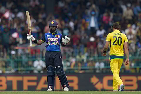 SL vs AUS 1st ODI: Sri Lanka's Captain Charith Asalanka celebrates his fifty runs