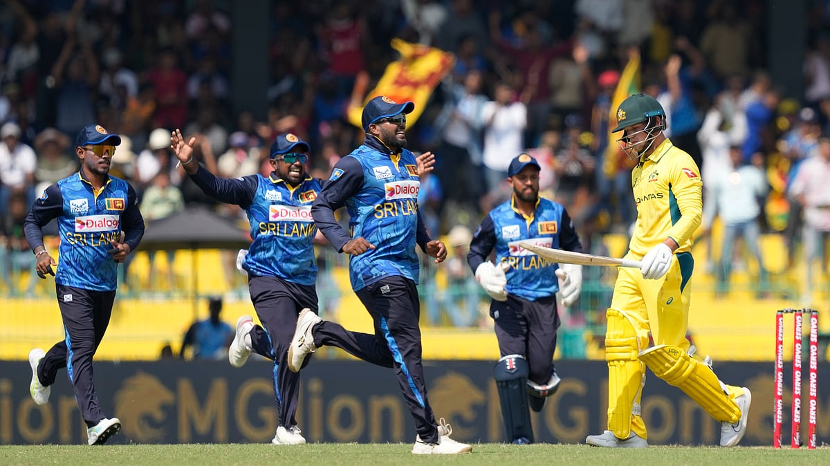 (AP Photo/Eranga Jayawardena) : Australia's Jake Fraser-McGurk leaves the ground after losing his wicket during the first ODI cricket match between Sri Lanka and Australia in Colombo, Sri Lanka, Wednesday, Feb. 12, 2025. 