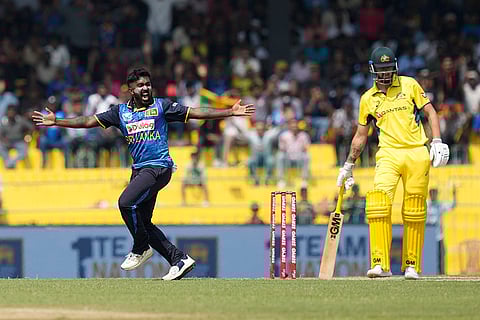SL vs AUS 1st ODI: Sri Lanka's Asitha Fernando celebrates the wicket of Australia's Matthew Short