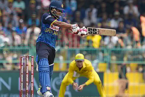 SL vs AUS 1st ODI: Sri Lanka Danith Wellalage plays a shot