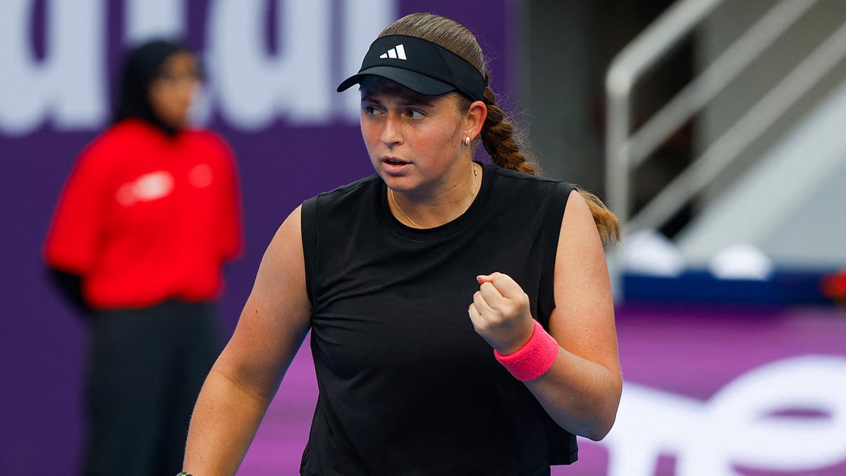 Jelena Ostapenko celebrates her win over Jasmine Paolini at the Qatar Open