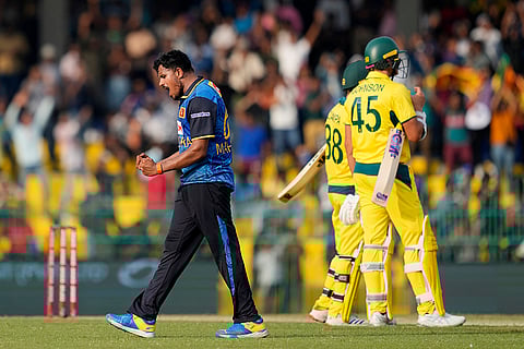 SL vs AUS 1st ODI: Sri Lanka's Maheesh Theekshana celebrates his team's win