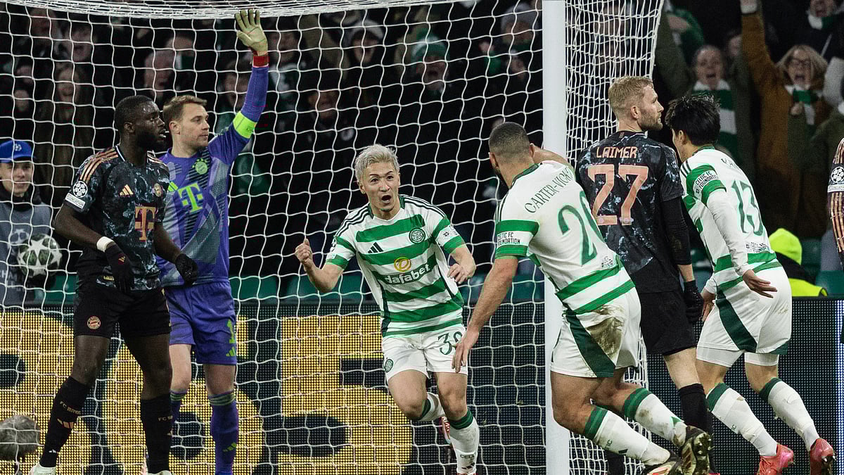 Daizen Maeda halved the deficit for Celtic against Bayern Munich