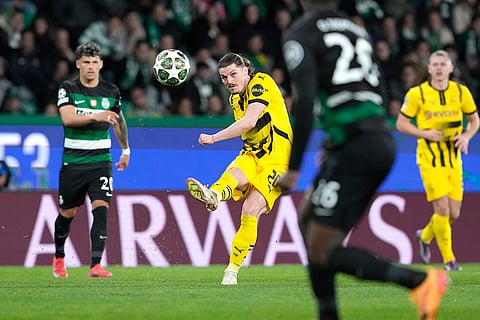 Champions League playoff first leg: Dortmund's Marcel Sabitzer makes an attempt to score
