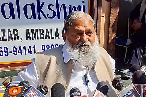 Anil Vij addresses the media in Ambala