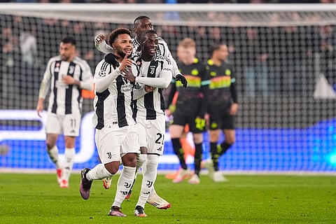 Champions League playoff first leg: Juventus' Weston McKennie celebrates after scoring their side's first goal