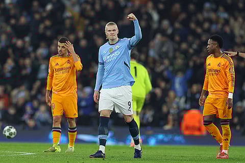 Champions League playoff first leg: Manchester City's Erling Haaland celebrates after he scored the opening goal