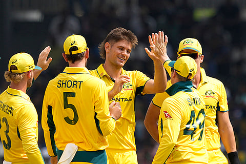 SL vs AUS 1st ODI: Australia's Aaron Hardie celebrates the wicket of Sri Lanka's Kusal Mendis